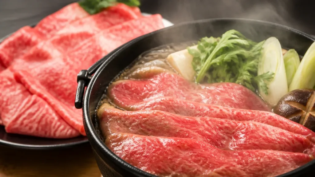 黒毛和牛すき焼き用は部位で決まる｜肩ロース380kcalと赤身176kcalの選び分けのアイキャッチ画像